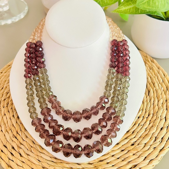 Gorgeous TALBOTS Three Strand Faceted Glass Beaded Statement Necklace.